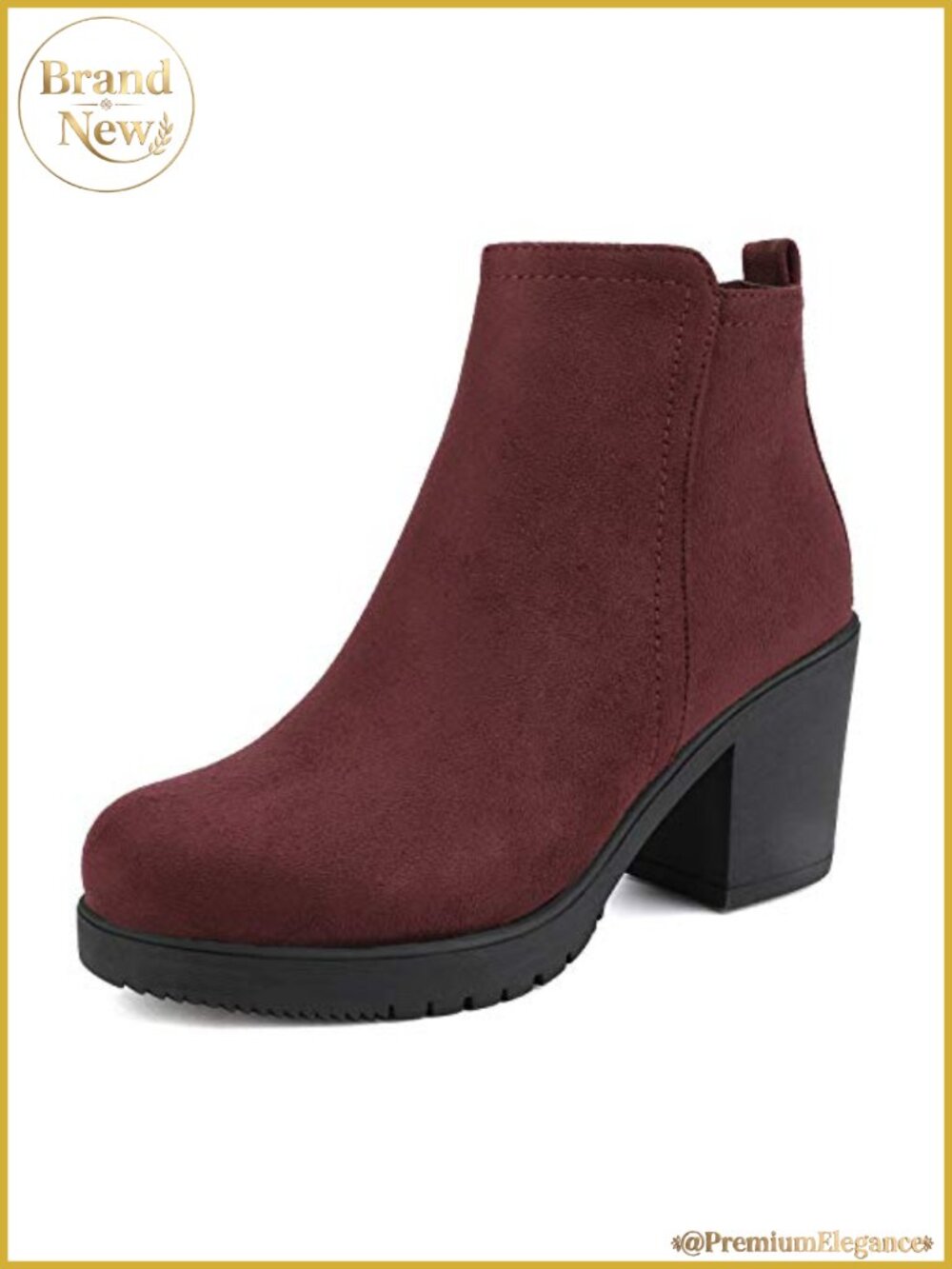 Women's Block Heel Ankle Booties Vegan Leather Side Zip Chunky Heel Boots